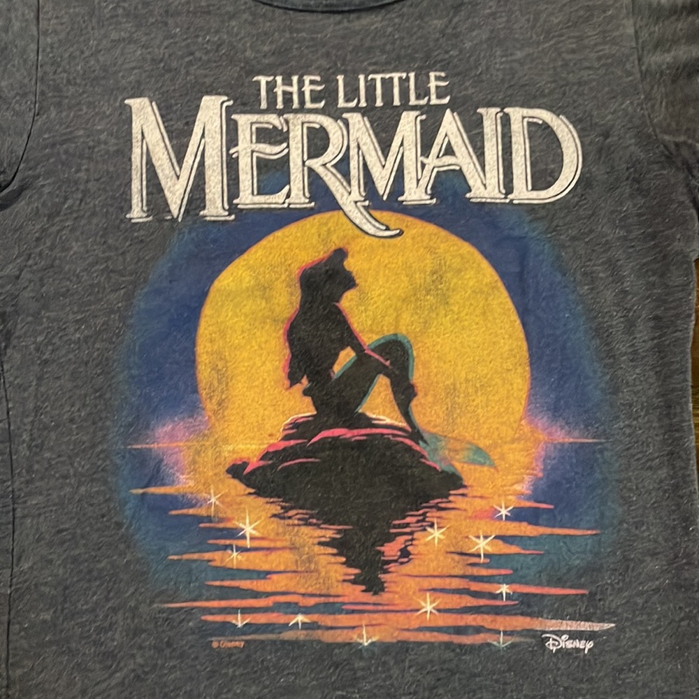 Disney Little Mermaid Dark Heather Blue Graphic T-Shirt Small - Picture 2 of 5